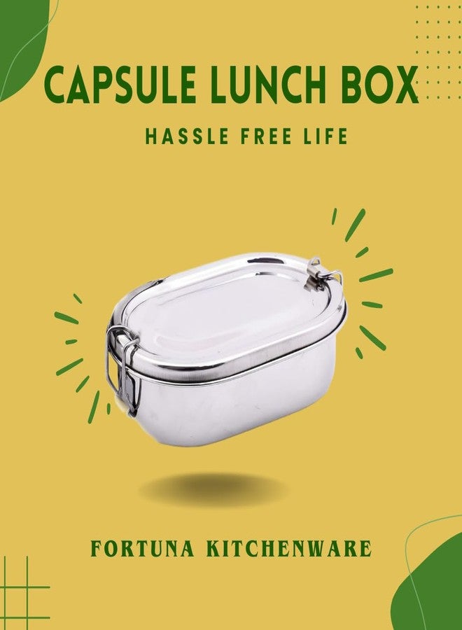 FORTUNA KITCHENWARE Stainless Steel Tiffin Box for Kids | Stainless Steel Lunch Box for Kids & Office | Steel Seperator Plate & Locking Clip | Friendly Lid, Rectangle Shape (Capsule, Medium) - Image 5